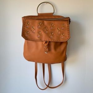 Pleather Floral Embroider Backpack